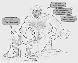 1boy 1futa 2022 anal anal_sex areolae balls better_version_at_source breasts clone_trooper clone_wars dialogue duo english_text erection futanari himbo humanoid intersex juicyxgoose_(artist) larger_male male male_on_futa monochrome muscular muscular_male nervous nipples nude penis sex size_difference skindentation smaller_futanari spot_color standing star_wars star_wars:_the_clone_wars text the_bad_batch the_clone_wars:_season_seven togruta twitter_sample wrecker_(the_bad_batch)