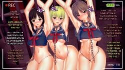 3girls black_hair blonde_hair breasts brown_eyes brown_hair chains character_request cuckold dialogue english_text female female_only koikatsu looking_at_viewer multiple_girls netorare ntr tagme tears v-kris