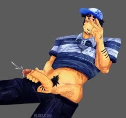 alternate_version baseball_cap blush cap cross_necklace cum ejaculation erection holding_penis male male_solo masturbation necklace nude penis roblox shirt solo striped_shirt the_moon_i_rot_behind