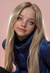 1girl 20yo ai ai_generated blonde_hair blue_eyes blue_jacket capcom closed_mouth denim denim_jacket diana_(pragmata) female_only forehead jacket lips long_hair looking_at_viewer nose patreon photorealistic pink_background pragmata realistic realistic_textures simple_background smile solo upper_body watermark young younger_female zipper