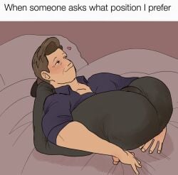 1boy 2d 2d_artwork background bed bedroom bedroom_background bedroom_setting black_pants blush blush_lines blushing blushing_male brown_eyes brown_hair brown_shoes clothed clothed_male clothing english english_text fully_clothed funny funny_face gay hammy_san863 heart johnny_cage light-skinned_male light_skin male male_focus male_only meme mortal_kombat mortal_kombat_1_(2023) mostly_clothed muscular muscular_male on_bed pink_bed pink_bed_sheet pink_bed_sheets pink_bedding pink_bedroom pink_wallpaper pose position purple_shirt shoes solo solo_focus solo_male spread_legs spreading submissive submissive_male tagme text unusual_pose unusual_position