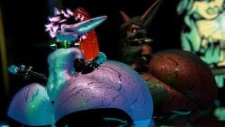 2boys 3d anthro ass canine dumptruck_ass furry gigantic_ass huge_ass hyper_ass in_pool male male/male massive_ass sleepy_bunny vrchat vrchat_avatar wet_body wide_hips