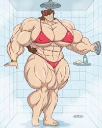 ai_generated big_breasts bodybuilder bodybuilder_female buff buff_female buffed disney disney_channel enormous_muscles gravity_falls huge_breasts huge_muscles large_breasts mabel_pines massive_muscles muscles muscular muscular_female nipple_bulge shower shower_head showering strong_female strong_woman tight_bikini tight_clothing