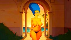 ai_generated big_breasts erect_nipples marge_simpson no_bra ready_for_sex smiling_at_viewer the_simpsons thighs thong