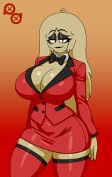 1female 40_year_old artist_logo big_breasts black_bowtie female older_female pencil_skirt puffle puffledreemurr red_skirt red_stockings red_suit_jacket yellow_fur