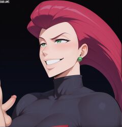 1girls abdomen ai_generated alternate_breast_size big_breasts breasts breasts_bigger_than_head female female_only gigantic_breasts huge_breasts jessie_(pokemon) large_breasts milf niduscharger pokemon small_penis taller_female thick_thighs thighs_bigger_than_head venus_body wide_hips