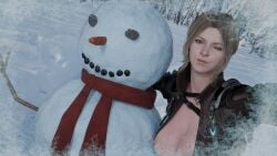 3d big_breasts blender blue_eyes g_shtein nipple_slip render selfie selfie_pose snowman the_first_descendant viessa_(the_first_descendant) winter