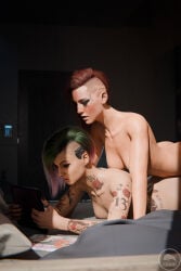 2girls 3d blender cyberpunk_2077 ferdinand_(artist) judy_alvarez lesbian_sex nude_female v_(cyberpunk_2077) valerie_(cyberpunk_2077)