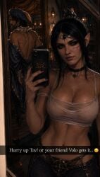 1boy 1girls ai_generated baldur's_gate baldur's_gate_3 caption character_request cheating_girlfriend echoanomaly imminent_cheating selfie shadowheart