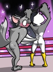 2boys anthro ass avian balls birbpan blush covering furry male nude tagme