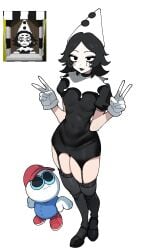 1girls black_hair breasts clothed clothed_female clothing clown clown_girl endacopia facepaint goth goth_girl jin_rou peace_sign small_breasts stockings thighs ticketa_(endacopia)