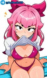 1girl ai_generated bikini bikini_bottom bikini_top boobs brawl_stars breasts hair melodie_(brawl_stars) pink_hair supercell white_background