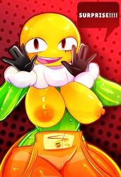 absurd_res areola big_breasts breasts breasts_out busty charlatan_(forsaken) clothed clothed_female clothing curvaceous curvaceous_female curvy curvy_female english_text female female_only forsaken_(roblox) gloves half_naked hi_res itz_zekex looking_at_viewer nipples no_bra open_mouth pussy pussy_visible pussy_visible_through_clothes roblox roblox_game robloxian smile smile_at_viewer smiling speech_bubble tagme teeth teeth_showing thick thick_legs thick_thighs thighs voluptuous voluptuous_body voluptuous_female yellow_body yellow_skin