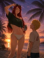 1boy 1girls age_difference ai_generated beach bikini_bottom cheating_wife echoanomaly height_difference imminent_incest mother mother_and_child_(lore) mother_and_son naruto naruto_(classic) naruto_(series) seductive shirt son uzumaki_kushina uzumaki_naruto