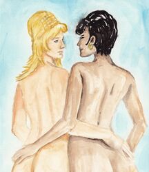 back_view couple dark_skin duo female human interracial janice_rand light_skin looking_at_another nude nyota_uhura star_trek star_trek_the_original_series yuri