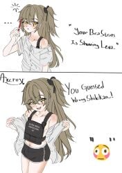 1girl bra_strap_is_showing_(meme) bulletproof_vest girls'_frontline girls'_frontline_2:_exilium leva_(girls'_frontline_2) long_hair meme ump45_(girls'_frontline) undressed your_bra_strap_is_showing_(meme)