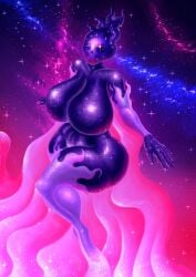 1girls 2026 2d arms_out artist_logo artist_signature background bent_legs borisfed breasts_bigger_than_head cosmic_background cosmic_being curvy curvy_female curvy_figure detailed_background digital_media_(artwork) ethereal ethereal_hair floating glowing_eyes hanging_breasts humanoid large_breasts looking_up nebula personification pose purple_background purple_body purple_skin shining_eyes skull skull_head solo solo_female space space_background stars thick_thighs thighs thighs_bigger_than_head