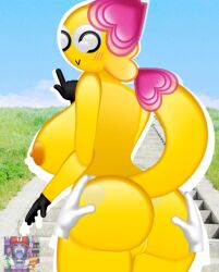 ass ass_focus ass_grab big_ass big_butt blush boobs booty cat_ears cat_girl cat_tail emoji_cat furry furry_female naked tits yellow_skin