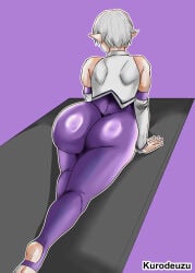 ass ass_focus ass_grab big_ass big_butt bubble_ass bubble_butt butt_focus cleft_of_venus fortuna_(re:zero) holding_ass huge_ass kurodeuzu milf re:zero_kara_hajimeru_isekai_seikatsu simple_background thick_thighs tight_clothing tight_fit tights yoga_pants_bulge
