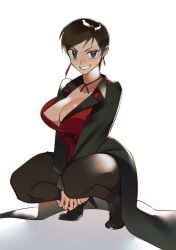 1girls big_breasts big_tits brown_eyes brown_hair curvy dress huge_breasts king_of_fighters light-skinned_female light_skin looking_at_viewer pantyhose see-through see-through_clothes short_hair skirt smiley_face smiling suit thick thick_thighs thighs vice_(kof) voluptuous voluptuous_female