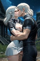 1female 1girl 1male 8k ai_assisted ai_generated animal_ears anime black_shirt crying cum facial_mark forced_kiss forced_sex hentai nipples rape raped_female red_eyes sex white_hair xenoblade_chronicles