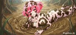 1girls accurate_art_style ai_edit ai_generated breasts crush_crush elle_(crush_crush) female female_focus game_cg large_breasts looking_at_viewer messy mud muddy naked nipples nude nude_female outdoors pink_eyes pink_hair pubic_hair quicksand sad_panda_studios sinking swamp third-party_edit
