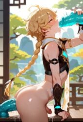 1boy aether_(genshin_impact) ai_generated anal ass blonde_hair fellatio femboy genshin_impact oral otoko_no_ko patreon sex_from_behind sex_toy short_hair thick_thighs trap yellow_eyes