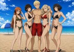 1boy 4girls ai_generated ann_takamaki atlus bangs blonde_hair blowjob blue_eyes brown_eyes brown_hair dialogue echoanomaly ending female foursome glasses group group_kissing harem holding_penis kissing long_hair looking_at_penis makoto_niijima male orange_hair penis persona persona_5 plot_twist ponytail pushing_head red_eyes room ryuji_sakamoto sadayo_kawakami sakura_futaba shin_megami_tensei short_hair video_game_character