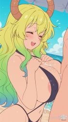 ai_assisted ai_generated areola areola_slip areolae areolae_slip beach big_breasts bikini bikini_bottom bikini_top boobjob breast_squeeze breasts closed_eyes curvy curvy_body curvy_female dragon_girl dragon_maid green_hair horns huge_breasts kobayashi-san_chi_no_maidragon large_breasts long_hair lucoa lucoa_(maidragon) moonwool_branch open_mouth paizuri quetzalcoatl_(dragon_maid) revealing_clothes seductive seductive_eyes seductive_look seductive_mouth seductive_pose seductive_smile sling_bikini slingshot_swimsuit smile smiling thick_ass thick_thighs thighs titjob uncensored