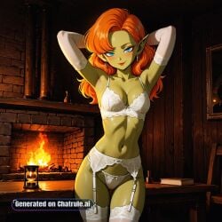 1girl 2d 4k 8k ai_assisted ai_generated alluring anime_style athletic attractive attractive_woman bare_midriff beautiful bedroom_setting big_booty blue_eyes blush breasts cinematic_lighting clean_lineart cleavage close_up collarbone confident dark dark_lighting defined_jawline depth_of_field detailed_background detailed_face detailed_skin digital_illustration dim_lighting dragon_ball dragon_ball_z elegant erotic eye_makeup green_skin mature_female mm orange_hair pointy_ears zangya