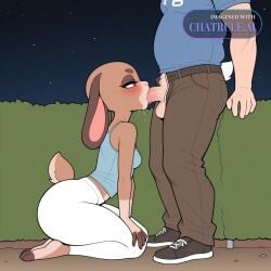 1girl ai_assisted ai_generated anthro_furry big_butt blowjob blue_shirt blush claire clothed clothing couple deep_throat elaine fellatio female flat_color floppy_ears from_side furry girl girly green_eyes kneeling long_ears night oral outdoors rabbit_tail red_eyes short_hair small_breasts spreading_legs squating sucking_penis white_leggings whore younger_female