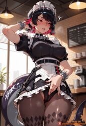 1girl 1girls ai_generated apron artist_name black_hair black_panties blush breasts brown_pantyhose cameltoe colored_inner_hair dress ellen_joe female_masturbation fins fish_tail frills indoors large_breasts maid maid_headdress multicolored_hair open_mouth panties pantyhose patreon patreon_username puffy_short_sleeves puffy_sleeves pussy_juice red_eyes red_hair saliva shark_tail short_hair short_sleeves solo tagme_(artist) tail underwear window zenless_zone_zero zzz