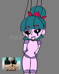 anonymous_artist brawl_stars completely_nude completely_nude_female dialogue gigi_(brawl_stars) green_hair looking_at_viewer marionette not_porn purple_body purple_skin sfw shitpost