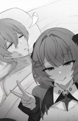 1boy 1girl implied_after_sex remielle_(zenless_zone_zero) remielle_dan short_hair wise_(zenless_zone_zero) zenless_zone_zero