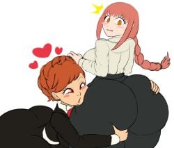 2girls ass big_ass blush braided_hair brown_hair chainsaw_man looking_back makima_(chainsaw_man) orange_eyes red_eyes red_hair