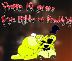areola bear bear_girl bear_tail bowtie breasts breasts_out chaoticdream english_text female five_nights_at_freddy's floating_hat golden_freddy_(fnaf) hat nipple_piercing nipples open_mouth smile tagme text wink winking_at_viewer