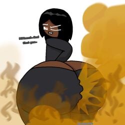 1boy alternate_version_at_source alternate_version_available big_ass big_butt black_hair black_jacket black_pants brown_eyes bubble_ass bubble_butt butt butt_crack butt_focus dark-skinned_femboy dark-skinned_male dark_skin fart fart_cloud fart_fetish farting femboy gassy giant_ass huge_ass looking_back mlarkko_(kayjohn76alt) pingled123 smug smug_face smug_smile solo
