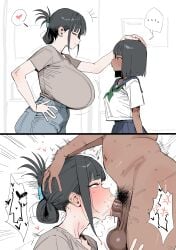 1futa 1girls ass balls ballsack big_ass big_breasts big_thighs black_hair blush breasts deepthroat fellatio female futa_on_female futanari gigantic_breasts heart huge_breasts light-skinned_female light_skin original original_character pubic_hair school_uniform schoolgirl short_hair size_difference small_breasts smaller_female sucking sucking_penis taller_female tan-skinned_female tan_body tan_skin tanned tanned_skin thick_thighs thighs xipa
