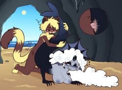 1boy 1girls 2026 alternate_version_available anthro armwear artist_signature black_pearl_cookie blush breasts cave clenched_teeth commission cookie_run cookie_run_kingdom crown doggy_style drooling exposed_breasts floofierun furry gem_on_forehead grey_body hair_ornament hearts_around_head interspecies male/female merfolk mermaid motion_lines oc one_eye_closed onomatopoeia original_character pussy_juice sex straight sweat sweaty_body tremble_spikes vaginal_penetration