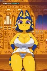 1girl 8k adult ai_assisted ai_generated animal_crossing ankha_(animal_crossing) ass black_clothing black_eyes breast_expansion cat_girl cat_tail cinematic cityscape cleavage depth_of_field dress egyptian enormous_breasts eyes_half_closed hair_ornament home in_heat indoors large_breasts living_room night_time oversized_breasts scenery seductive_eyes seductive_smile short_stack solo standing striped_tail thick_thighs tiny_waist uncensored white_dress wide_hips yellow_skin