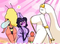 1boy 3girls 3girls1boy antennae_(anatomy) anthro arms_behind_head ass bee bee_girl bee_wings beemato_(okami_tomato) big_ass big_breasts bikini black_bikini black_hair black_sclera blush blushing boobs breasts bug bug_girl butt closed_eyes embarrassed gen_7_pokemon generation_7_pokemon gold_bikini gold_swimsuit green_hair green_speedo green_swimwear hair_ornament heart huge_ass huge_breasts large_ass large_breasts long_hair muffet nipple_bulge oc ocean okami_tomato original original_character original_characters pheromosa pink_eyes plant plant_humanoid pokemon pokemon_(species) pokemon_sm purple_body purple_skin red_body red_skin sea sling_bikini sling_swimsuit slingshot_bikini slingshot_swimsuit speech_bubble speedo sunbeam sunset swimsuit swimwear thick_thighs thighs tomato tomato_(okami_tomato) undertale undertale_(series) verona_(okami_tomato) water watermark white_body white_hair white_skin yellow_bikini yellow_hair