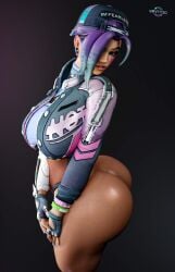 1girls 3d 3d_(artwork) antifragile_slay_star artist_name ass ass_focus asymmetrical_bangs backwards_baseball_cap baseball_cap big_ass big_breasts big_butt blizzard_entertainment boots bottomless bottomless_female braid braided_hair breasts bubble_ass bubble_butt collaboration collaboration_skins curvaceous curvy curvy_female curvy_figure ear_piercing face_paint facial_mark fat_ass female female_focus female_only fingerless_gloves footwear from_side full_body gloves grvty3d hat headwear huge_ass human jacket large_ass large_butt latina latina_female le_sserafim long_hair looking_at_viewer looking_back looking_back_at_viewer mexican mexican_female mole mole_under_eye multicolored_hair overwatch overwatch_2 purple_eyes purple_hair shiny_skin side_view simple_background solo solo_female solo_focus sombra standing voluptuous voluptuous_female wide_hips