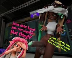 3d agent_8_(splatoon) annoyed artist_request boner caption clenched_teeth erection facepalm futa futanari locker_room marina_(splatoon) musk musk_clouds musky musky_cock nose_pinch octoling penis_close_to_face penis_on_face pinching_nose splatoon splatoon_(series) stinky stinky_cock text