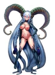 1girls ass big_breasts blue_hair c-low fate/grand_order fate_(series) female female_only horns red_eyes solo symbol-shaped_pupils tail tiamat_(fate)