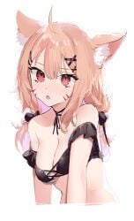 1girls :o animal_ear_fluff animal_ears bare_shoulders blonde_hair breasts cat_ears cat_girl facepaint hair_ornament highres long_hair medium_breasts neonbeat red_eyes second-party_source sketch squchan_(vtuber) virtual_youtuber vyugen x_hair_ornament