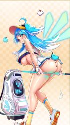 big_ass big_breasts blue_eyes blue_hair golf_club joyce_(project_qt) nutaku project_qt thick_thighs