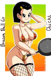 big_breasts bikini chichi dragon_ball dragon_ball_gt fishnets frying_pan gilf happy_female rodriguesd-marcelo slutty_outfit thick_thighs