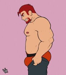 1boy big_bulge bulge fire_emblem fire_emblem_engage male_only morion_(fire_emblem) muscular muscular_male red_underwear solo_male tight_pants_(meme) velikanart