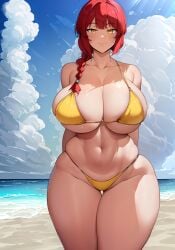 1girls ai_generated alternate_ass_size alternate_body_type alternate_breast_size arms_behind_back beach big_breasts big_thighs bikini blue_sky breasts breasts_bigger_than_head chainsaw_man clouds curvy curvy_female curvy_thighs day daytime detailed_background enormous_breasts enormous_thighs female female_demon female_focus female_only female_solo generic_ai hands_behind_back high_resolution highres huge_breasts huge_thighs human human_only hyper_thighs large_breasts large_thighs light-skinned_female light_skin long_hair looking_at_viewer makima_(chainsaw_man) massive_breasts massive_thighs oatmealdood panties pony_tail ponytail red_hair smile smile_at_viewer smiley_face smiling smiling_at_viewer solo solo_female solo_focus standing thick thick_female thick_thighs thighs yellow_bikini yellow_eyes yellow_panties yellow_pupils