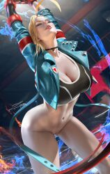 1girls 2023 blonde_hair blue_eyes bottomless cammy_stretch cammy_white female female_only shaved_pussy solo street_fighter street_fighter_6 zumi